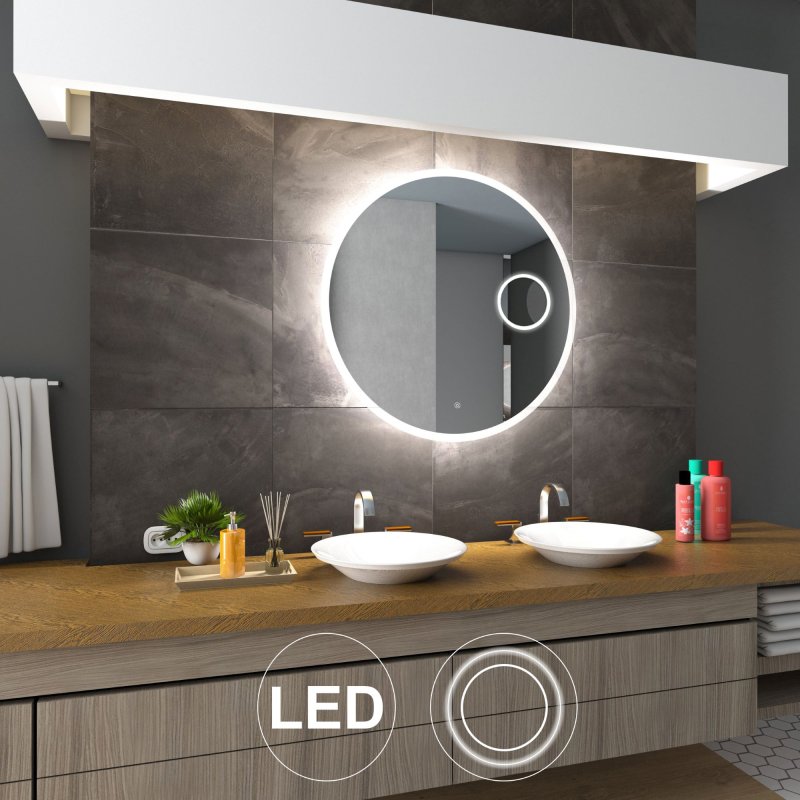 Rundt spejl med kosmetikspejl forst�rrelse x5 �16cm med led lys Sandra 3