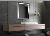 Firkantet spejl p� m�l (Alma 2) inkl. led-lys og antidamp