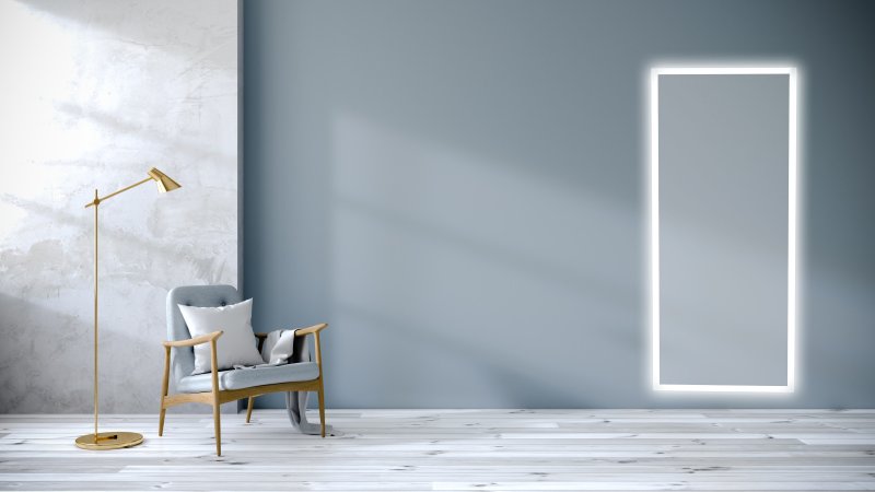 Aflangt spejl p� m�l (Tenna 1) inkl. lys og anti-damp